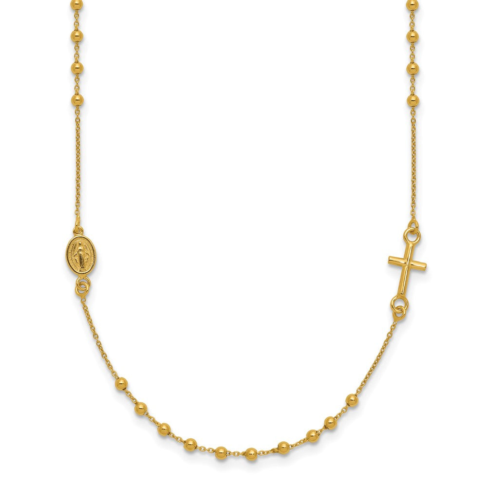 14k Polished Cross Rosary 16 inch Necklace