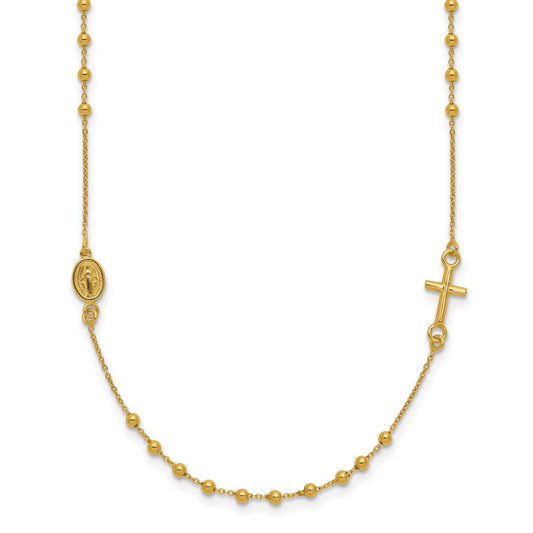 14k Polished Cross Rosary 16 inch Necklace