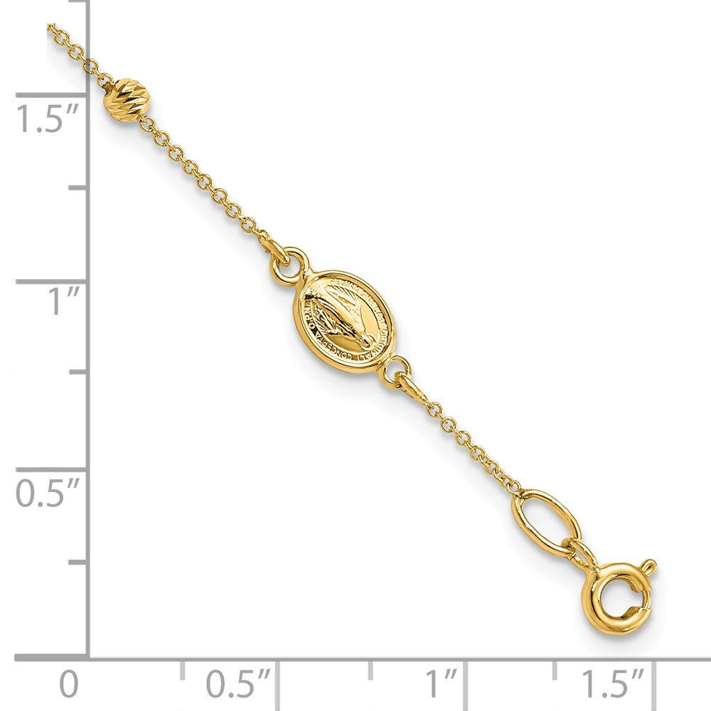 14k Polished D/C Cross and Virgin Mary Medal .75in ext. Bracelet