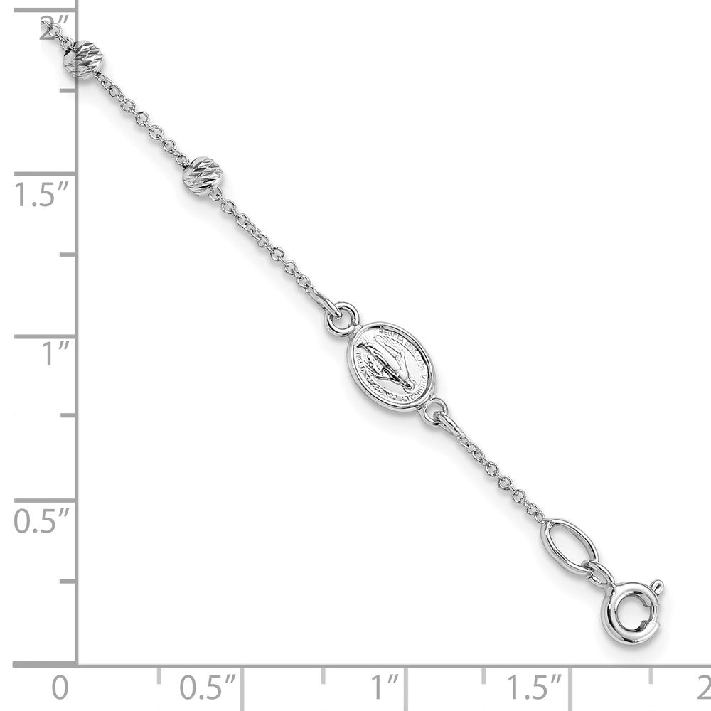 14k White Gold D/C Cross and Virgin Mary Medal .75in ext. Bracelet