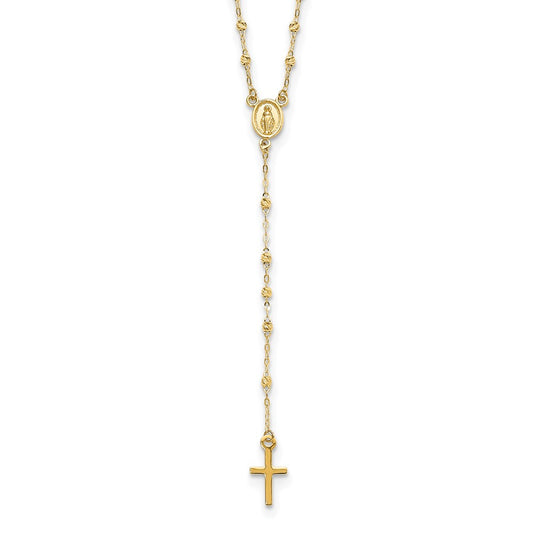 14k Gold Polished & D/C w/3in ext. Rosary Necklace