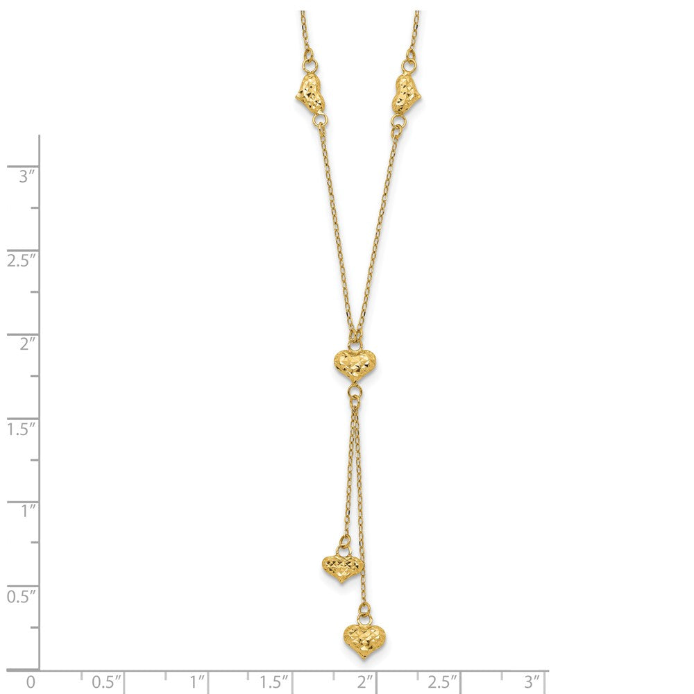 14k Polished Diamond-cut Puffed Hearts w/2in Ext. Y-Necklace