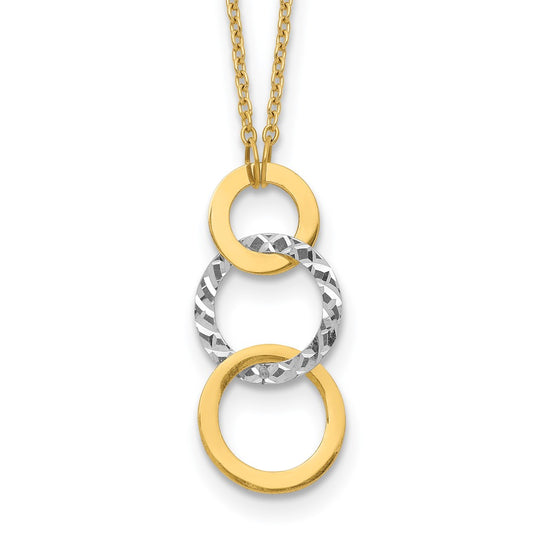 14k Two-tone Polished & Textured 3-Circle Necklace