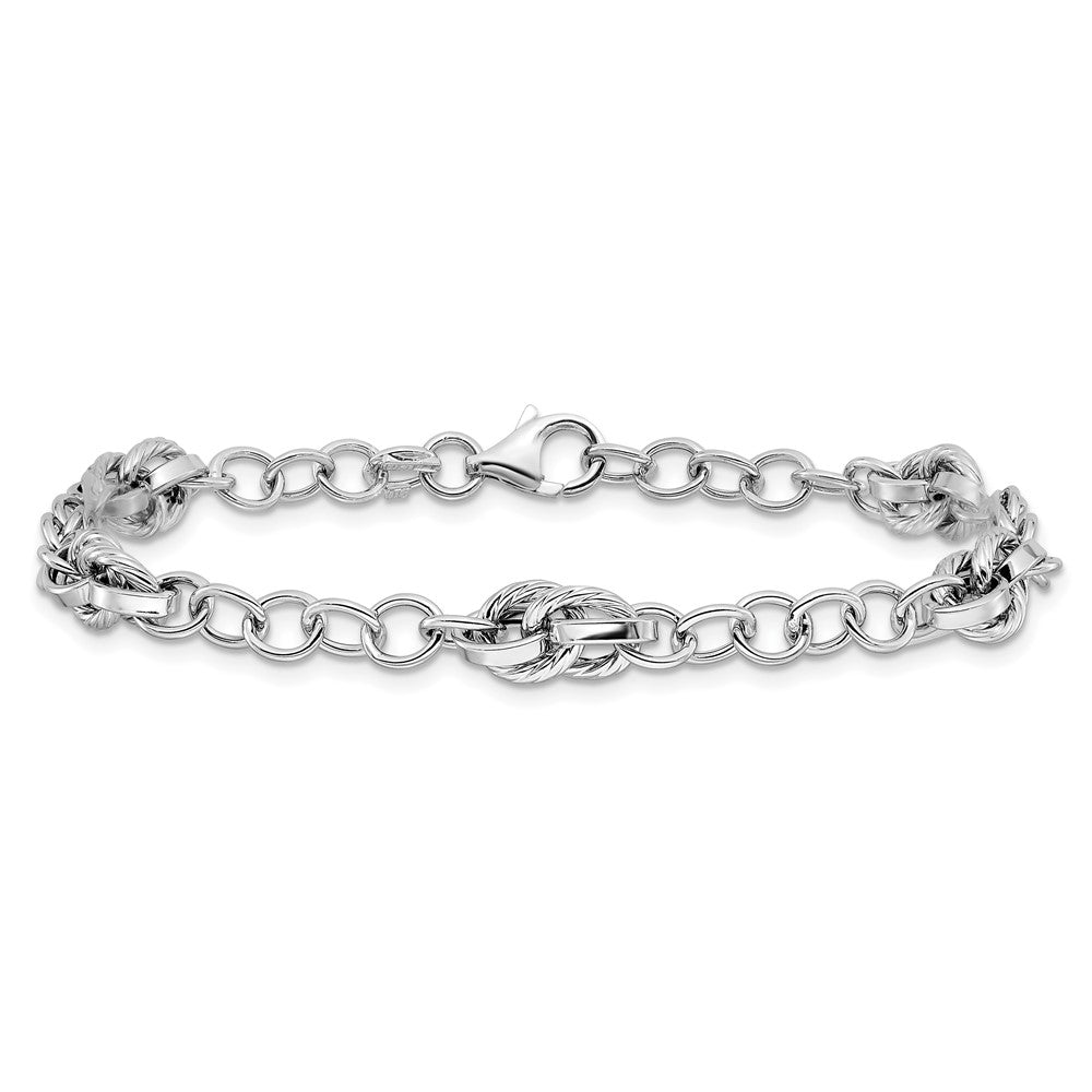 14K White Gold Polished and Textured Fancy Link Bracelet
