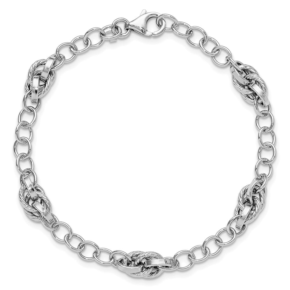 14K White Gold Polished and Textured Fancy Link Bracelet