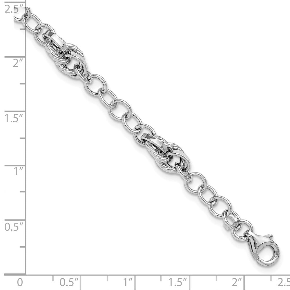 14K White Gold Polished and Textured Fancy Link Bracelet