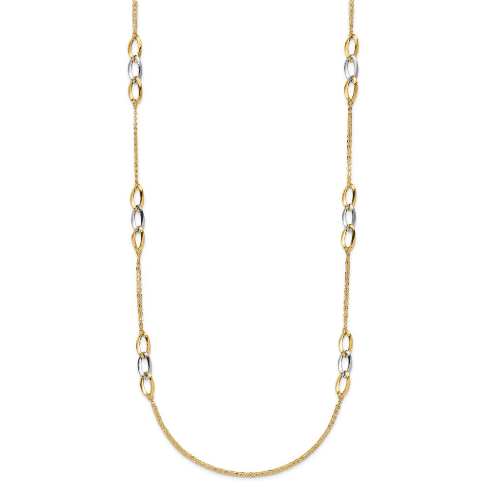 14K Two-tone Polished w/ .25 in ext. Fancy Link Necklace