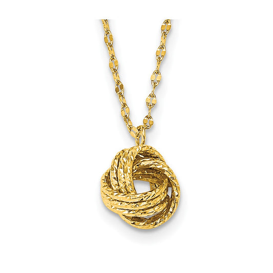 14k Yellow Gold Diamond-cut Love Knot Necklace