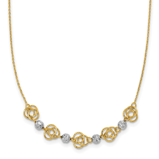 14k Two-tone Diamond-cut Beads & Knots Necklace