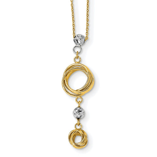 14k Two-tone Diamond-cut Beads & Love Knots Necklace
