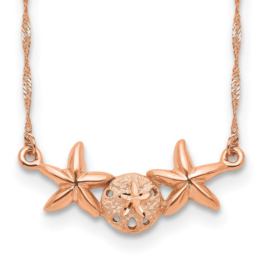 14K Rose Brushed & Polished Sand Dollar Starfish Necklace