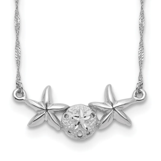 14K White Brushed & Polished Sand Dollar Starfish Necklace