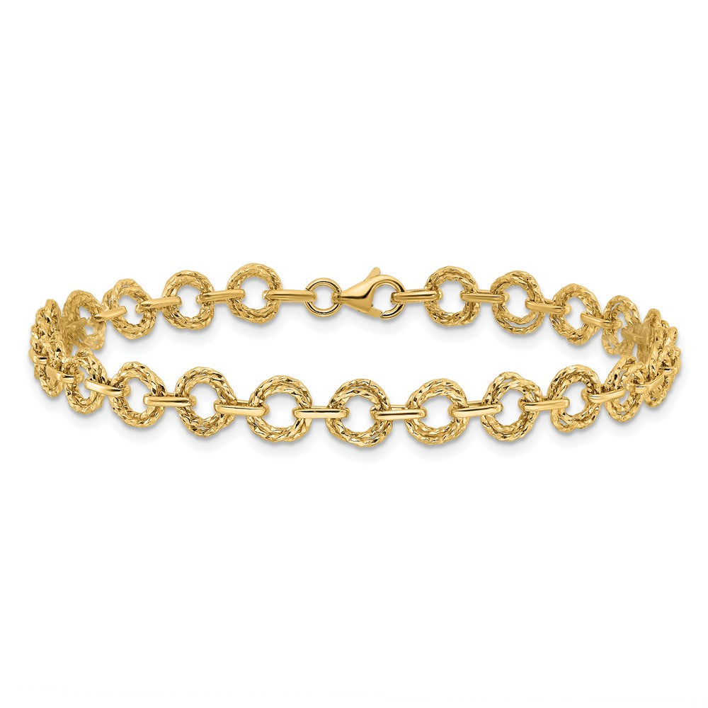 14K Polished & Textured Fancy Link Bracelet