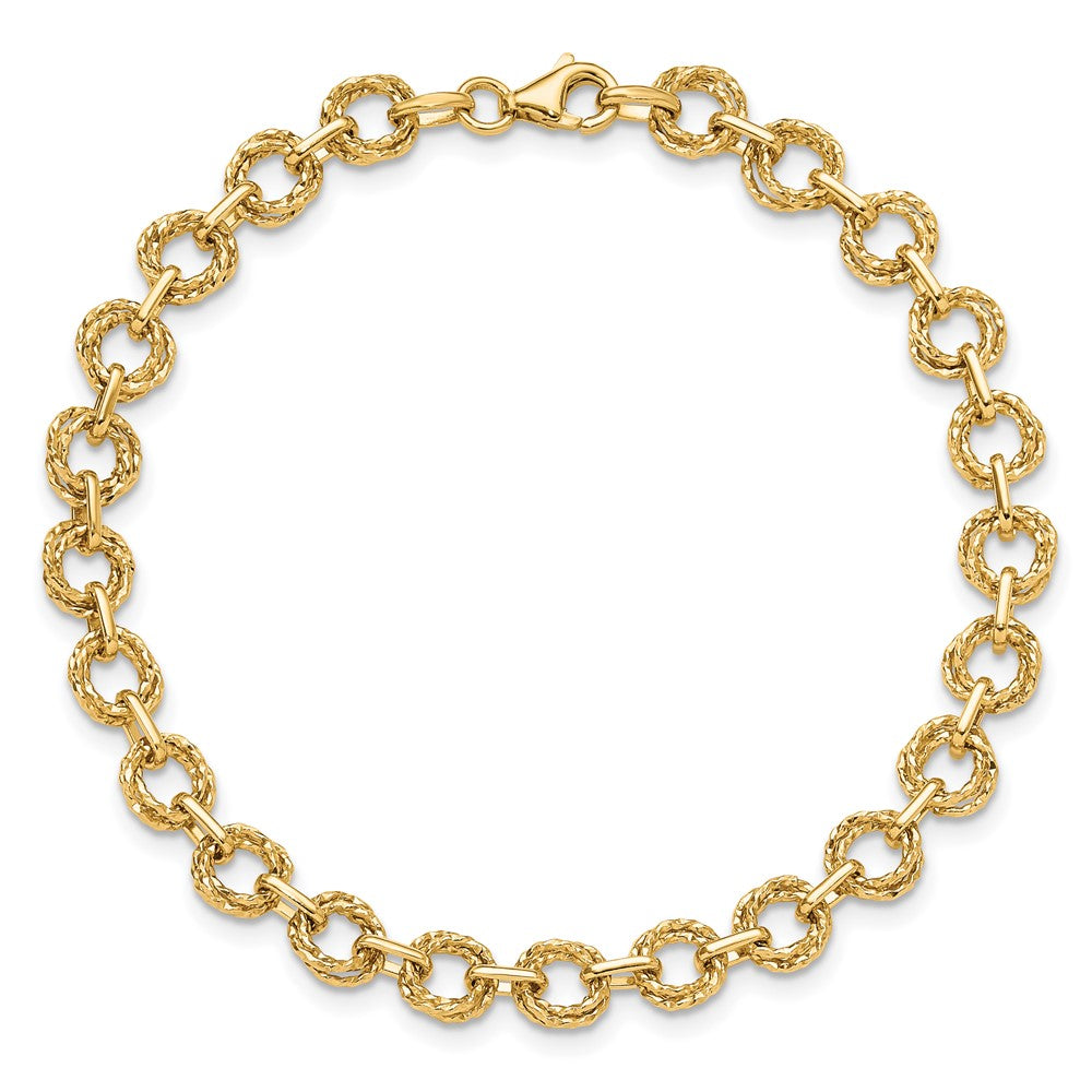 14K Polished & Textured Fancy Link Bracelet