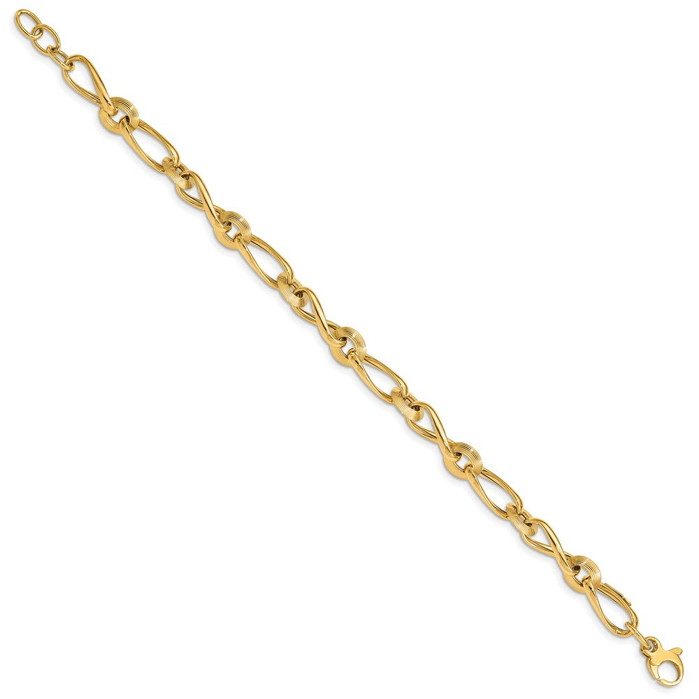 14K Yellow Gold Polished & Grooved with .5 in ext. Fancy Link Bracelet