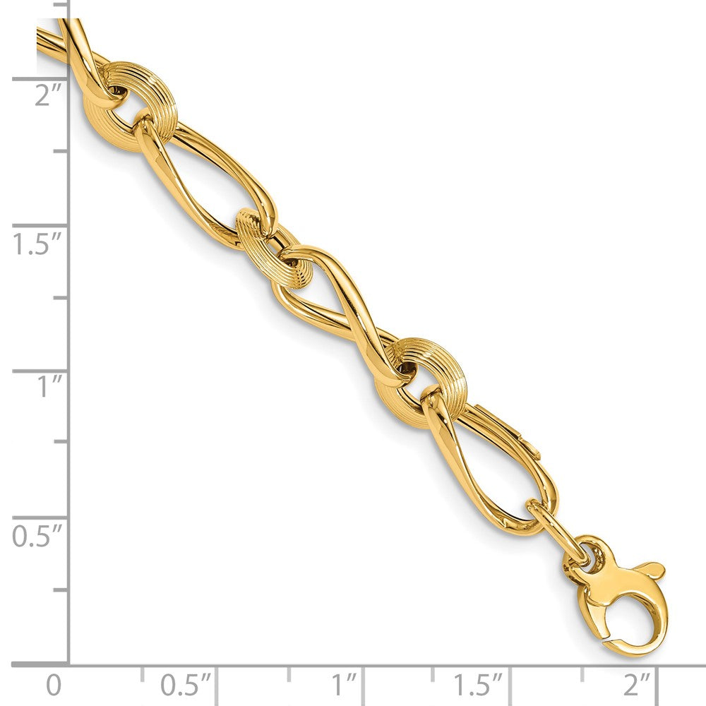 14K Yellow Gold Polished & Grooved with .5 in ext. Fancy Link Bracelet