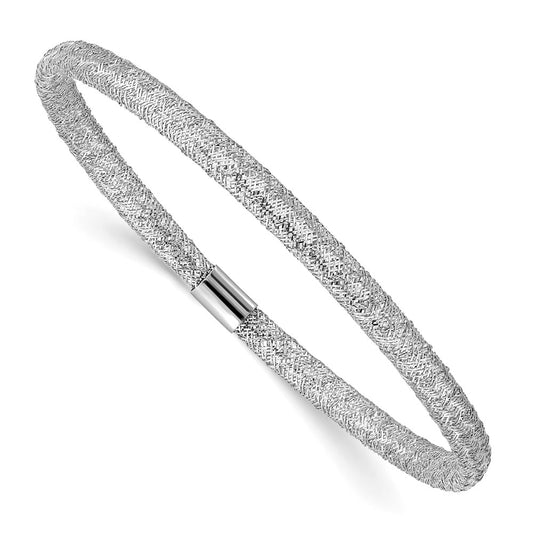 14k with White Rhodium Plating Stretch Mesh Bracelet