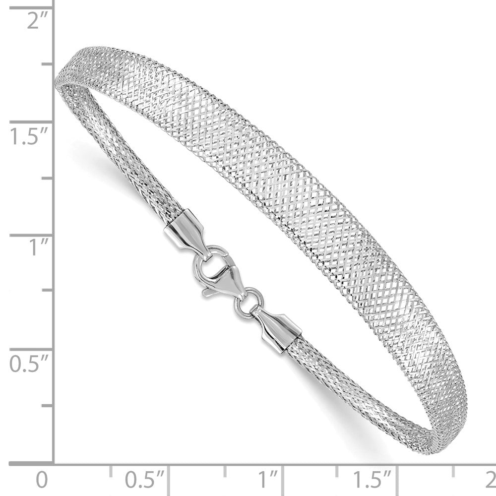 14k with White Rhodium Plating Stretch Mesh Graduated Bracelet