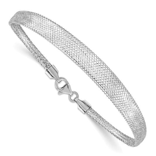 14k with White Rhodium Plating Stretch Mesh Graduated Bracelet