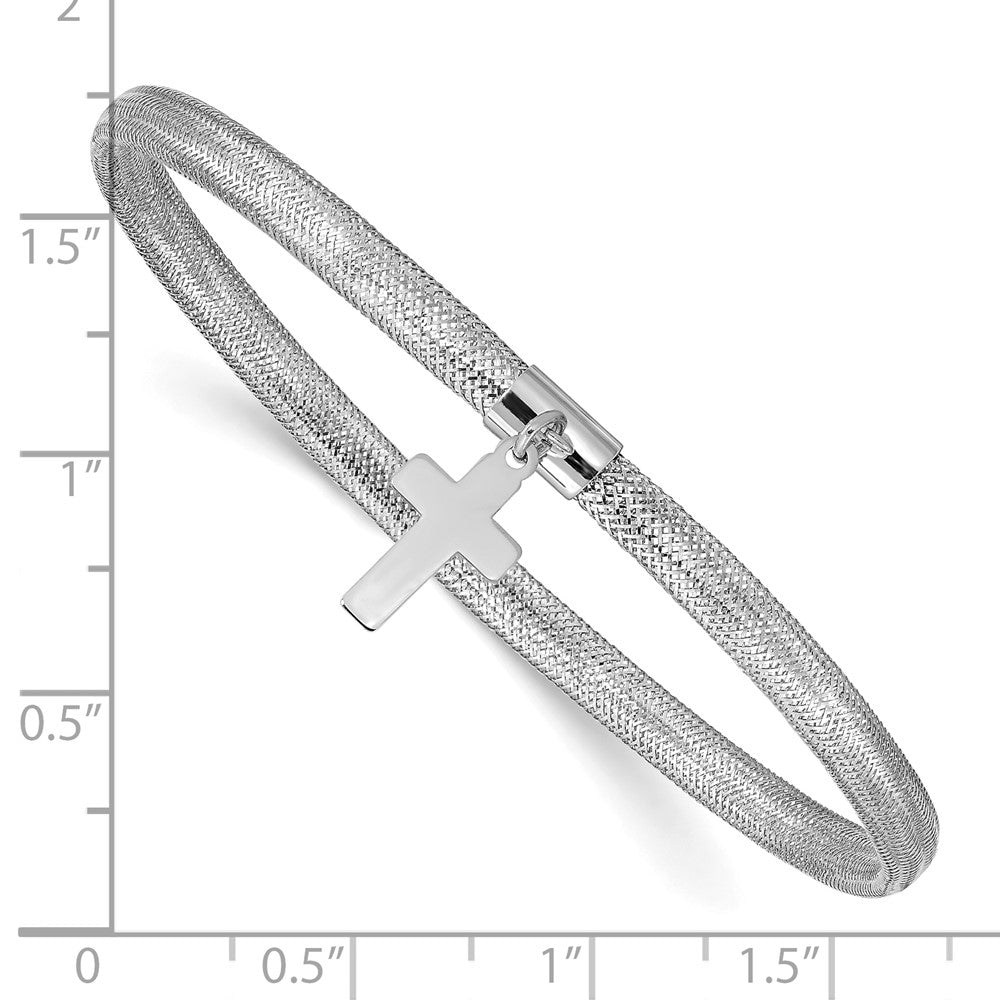 14k with White Rhodium Plating Mesh Cross Dangle Stretch Bracelet