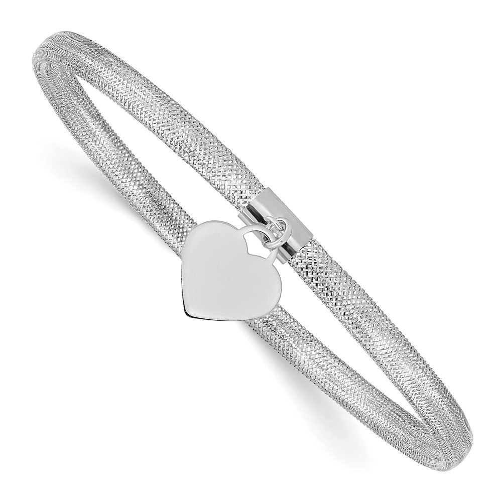 14k with White Rhodium Plating Heart Stretch Mesh Bracelet