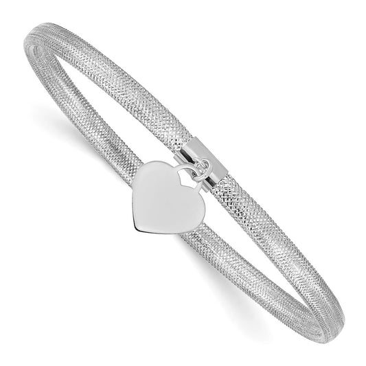 14k with White Rhodium Plating Heart Stretch Mesh Bracelet