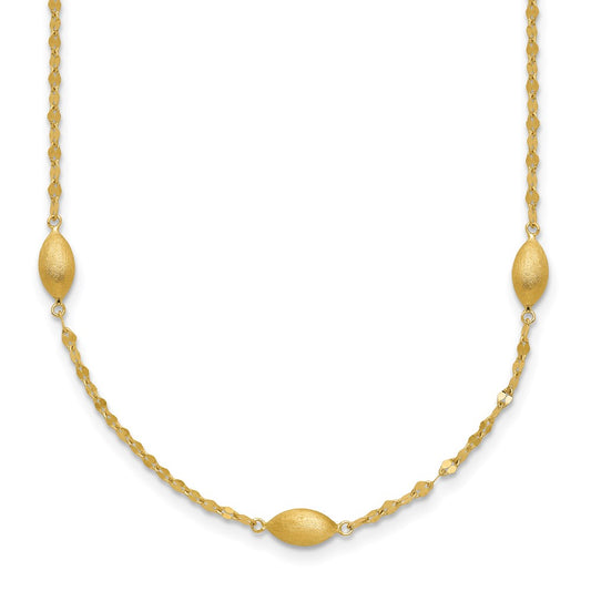 14k Diamond-cut w/Satin Oval Beads Necklace
