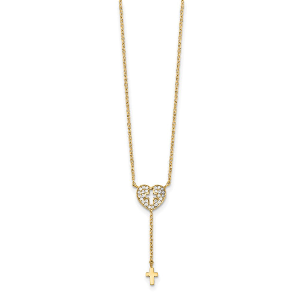14K Heart with Cross CZ Necklace