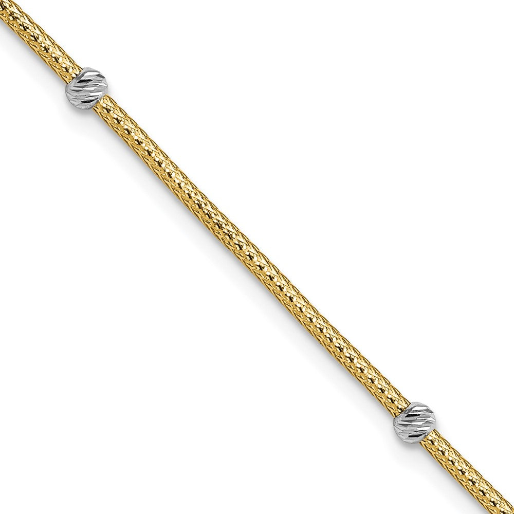 14K Yellow Gold with Rhodium Woven Flexible D/C Beads Bracelet