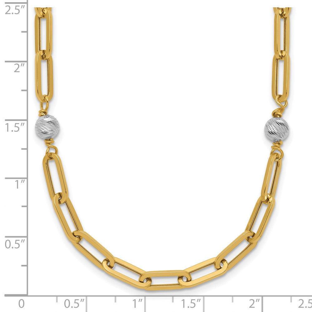 14K Two-tone Polished D/C Beads & Fancy Link Necklace