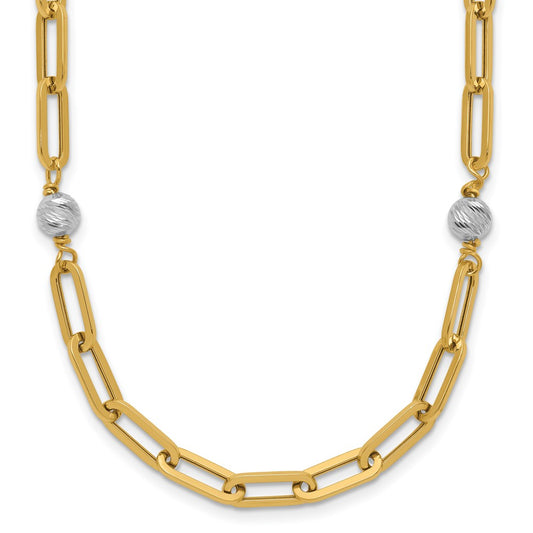 14K Two-tone Polished D/C Beads & Fancy Link Necklace