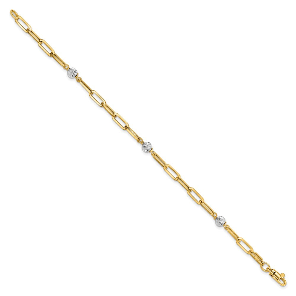 14K Yellow Gold Two-tone Polished D/C Beads & Fancy Link Bracelet