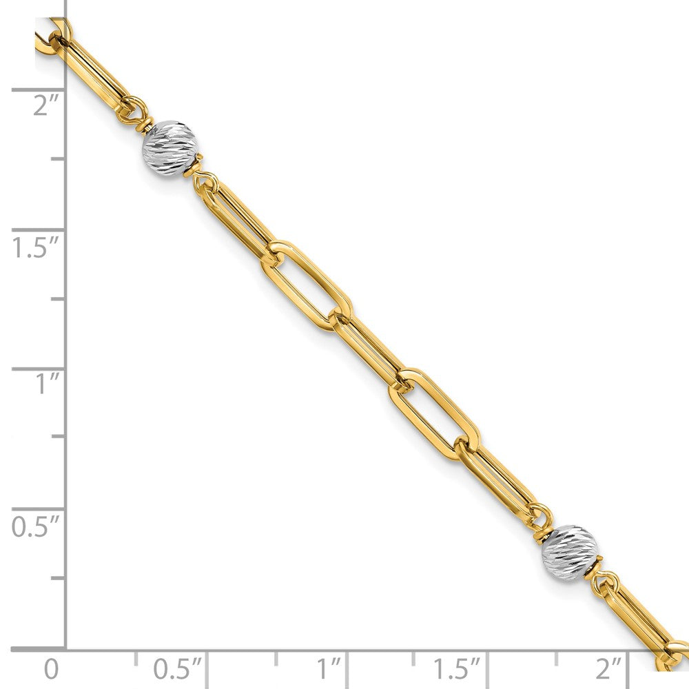 14K Yellow Gold Two-tone Polished D/C Beads & Fancy Link Bracelet
