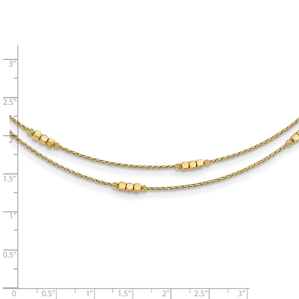14K Yellow Gold Polished D/C Beaded Double Strand w/1 inch ext. Necklace