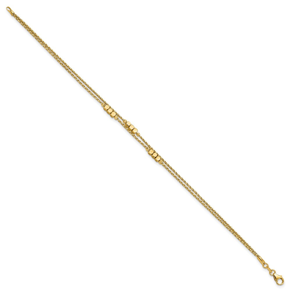 14K Yellow Gold Polished D/C Beaded Double Strand Bracelet