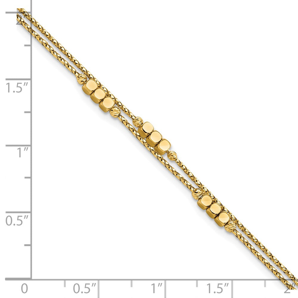14K Yellow Gold Polished D/C Beaded Double Strand Bracelet