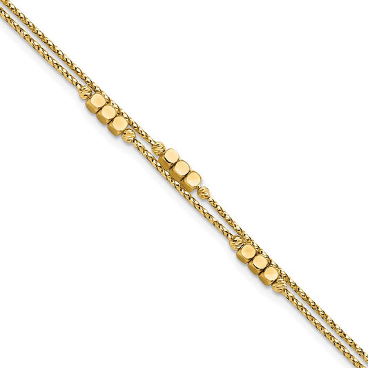 14K Yellow Gold Polished D/C Beaded Double Strand Bracelet