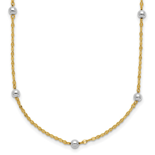 14K Yellow Gold Two Tone Polished Bead Fancy Necklace
