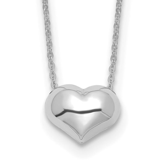 14k White Gold Polished Puffed Heart 16.5in Necklace