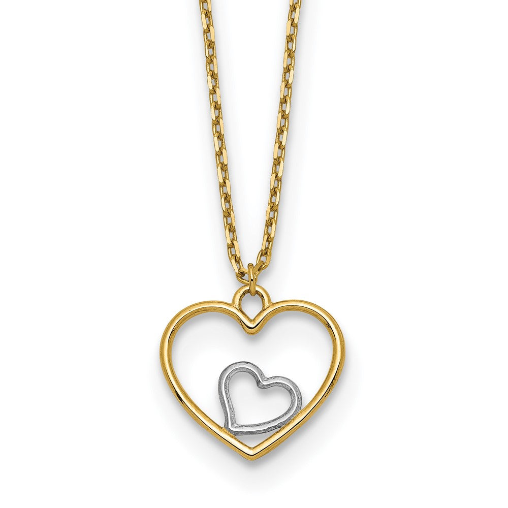 14k Yellow Gold & Rhodium Heart in Heart Necklace