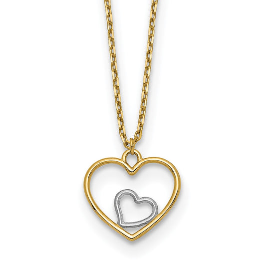 14k Yellow Gold & Rhodium Heart in Heart Necklace