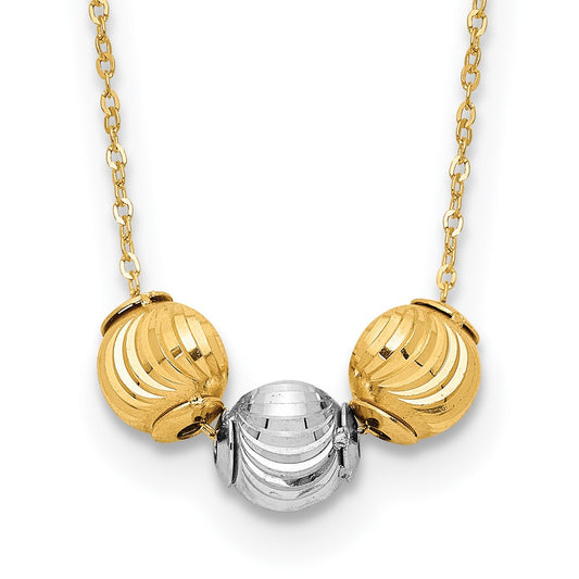 14K Two-tone Polished D/C Beads 17in Necklace
