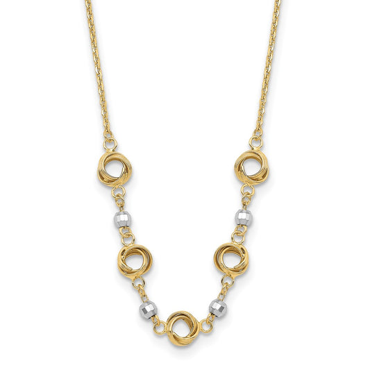 14K Two Tone 2 in Ext Polished Love Knots D/C Bead Necklace