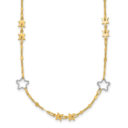 14K Two-tone Polished Star Necklace