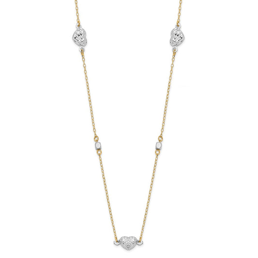 14K Two Tone Polished D/C Hearts Necklace