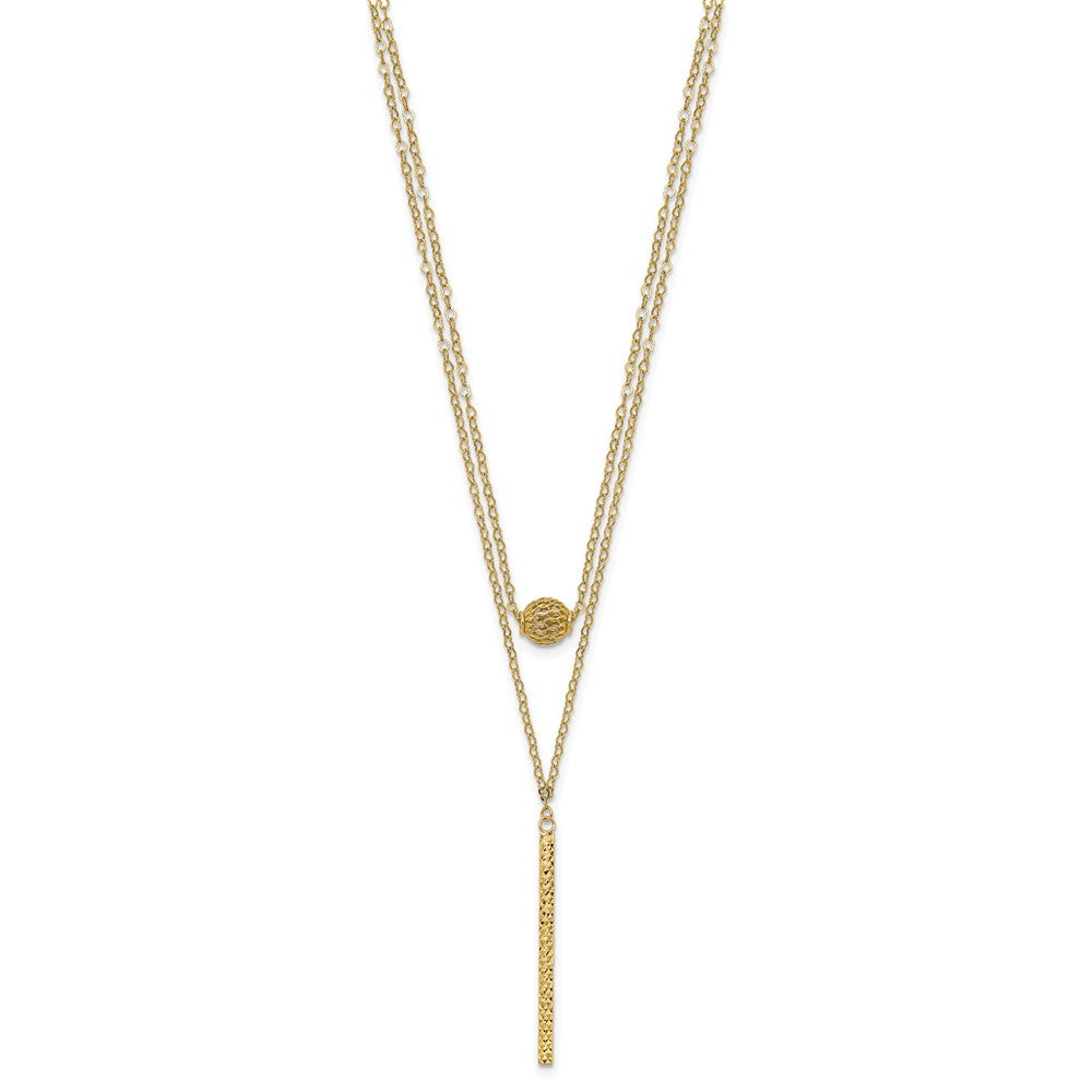 14K Double Layer Hollow Bead D/C Bar 2 in Necklace