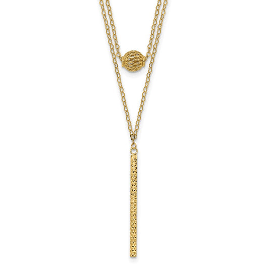 14K Double Layer Hollow Bead D/C Bar 2 in Necklace
