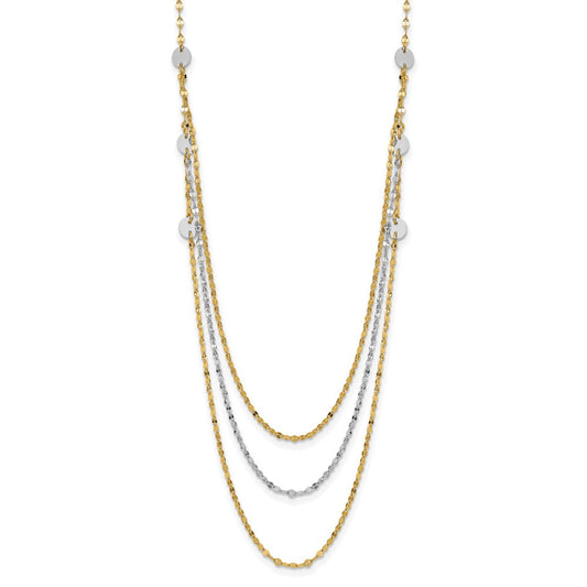 14k Two-tone Triple Layer Polished Circles Fancy Necklace
