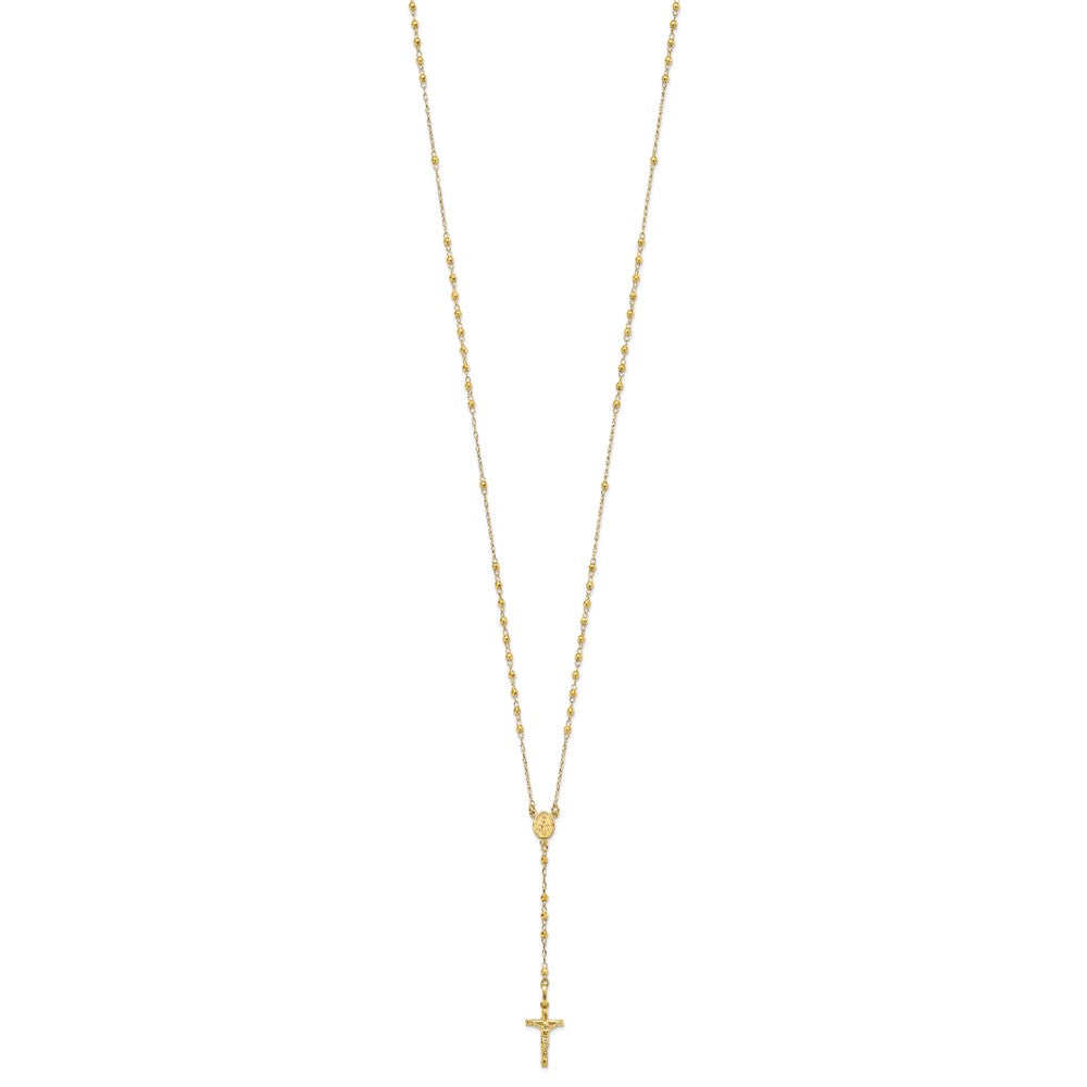14K Yellow Gold Polished Faceted Beads Rosary Necklace