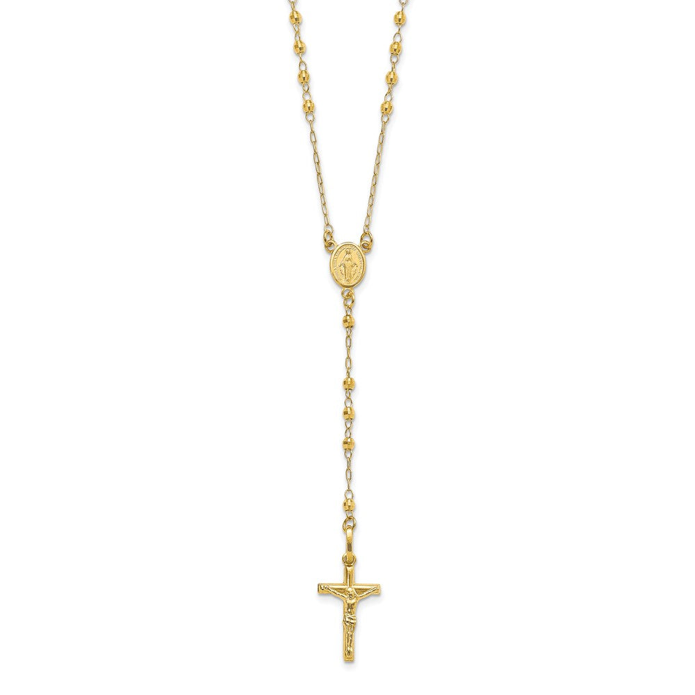 14K Yellow Gold Polished Faceted Beads Rosary Necklace